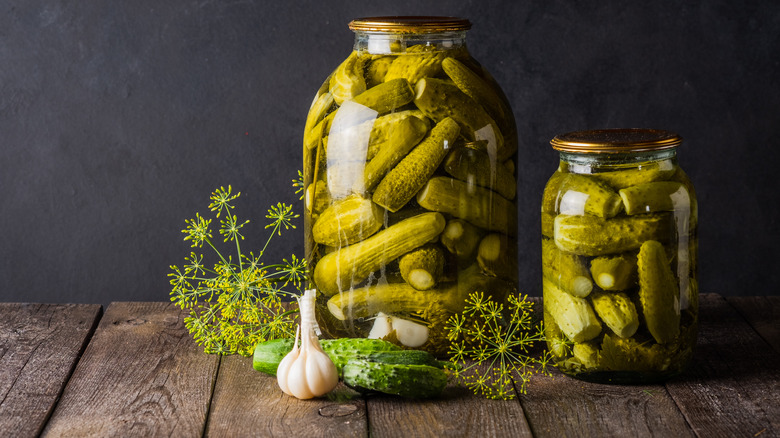 Two glass jars of pickles