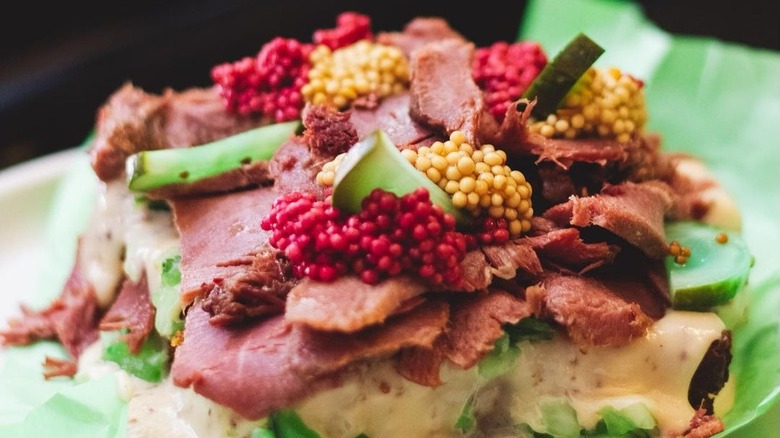 Pastrami on toast with seeds