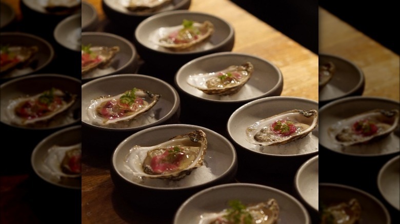 Plated oysters over ice