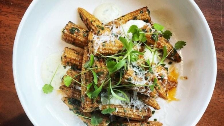 Baby corn elote with seasoning