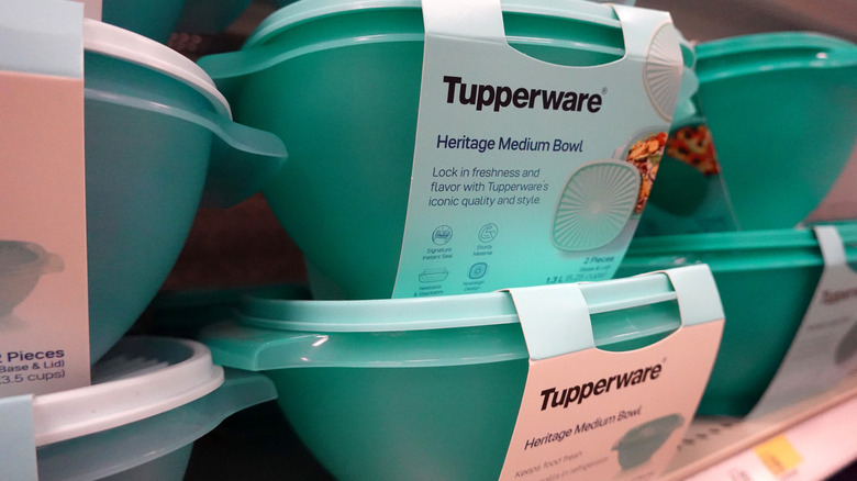 Tupperware containers on a store shelf