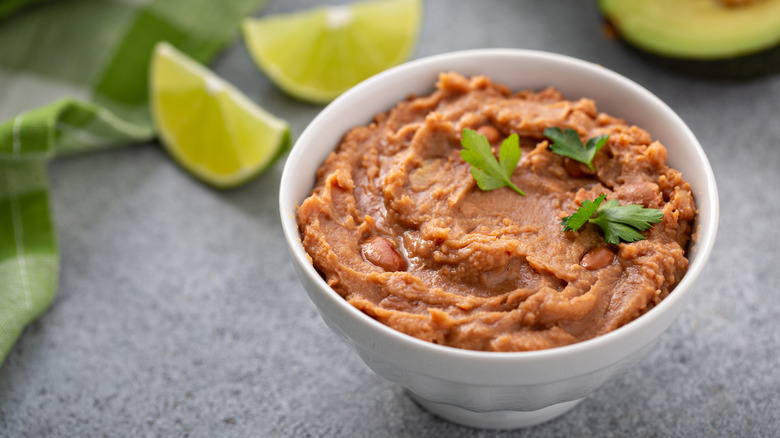 A bowl of refried beans