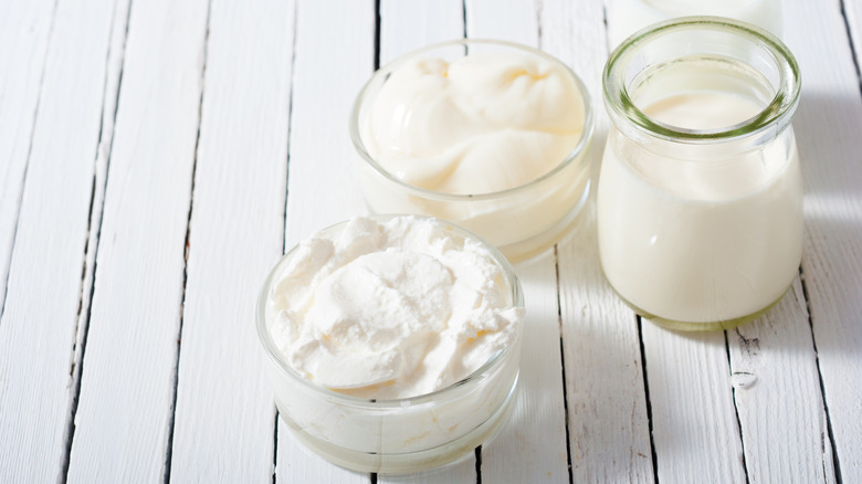 Dairy products on a wooden board