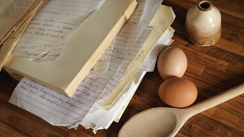 Recipe notes on kitchen surface