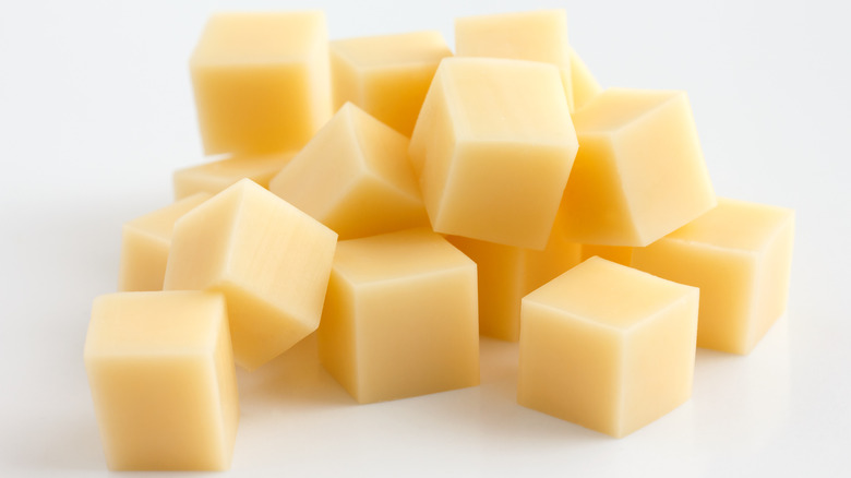 cubed cheese in a pile