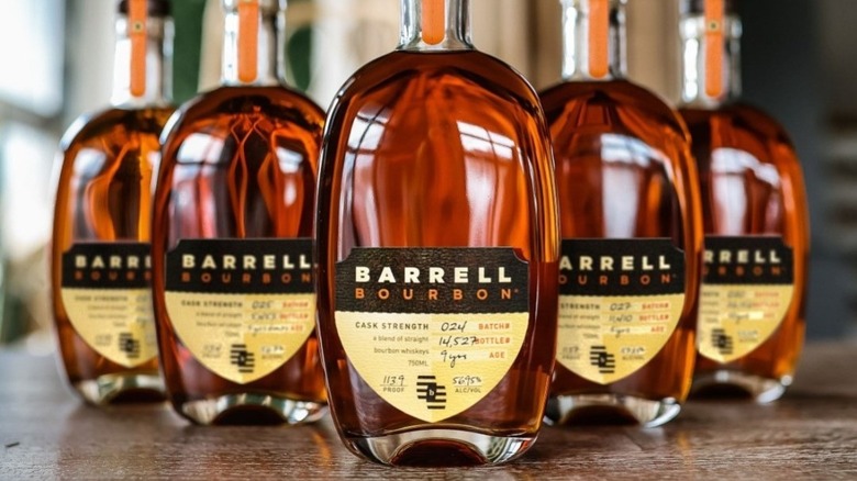 Barrell bourbon bottles array