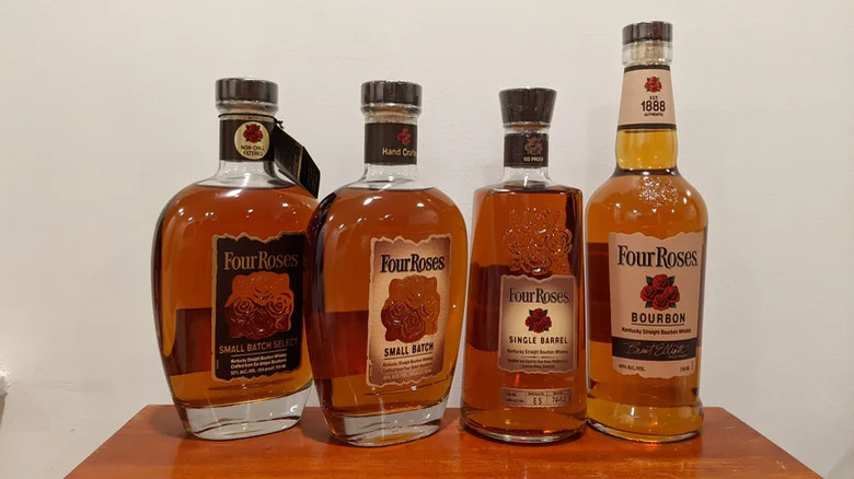 Four Roses bourbon bottles lineup