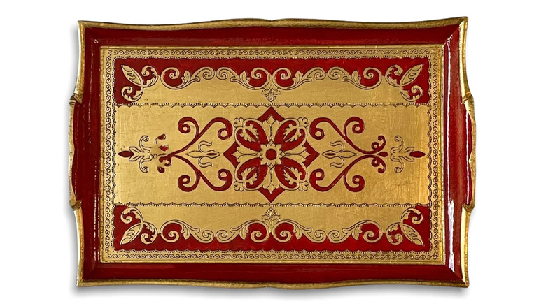 Gold and red carved serving tray