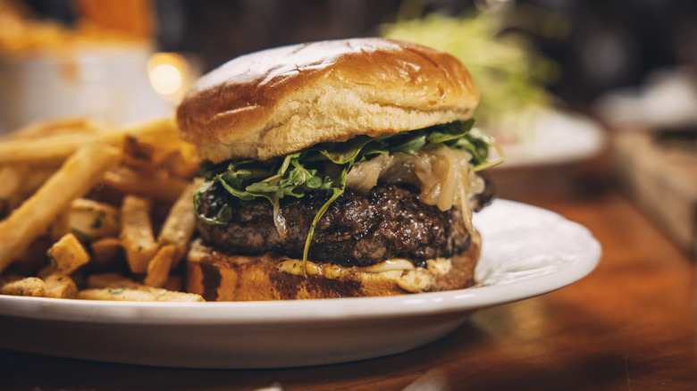 Burger with chevre and fries