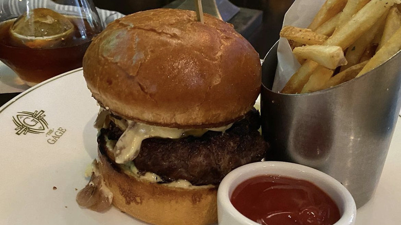 Venison burger with fries