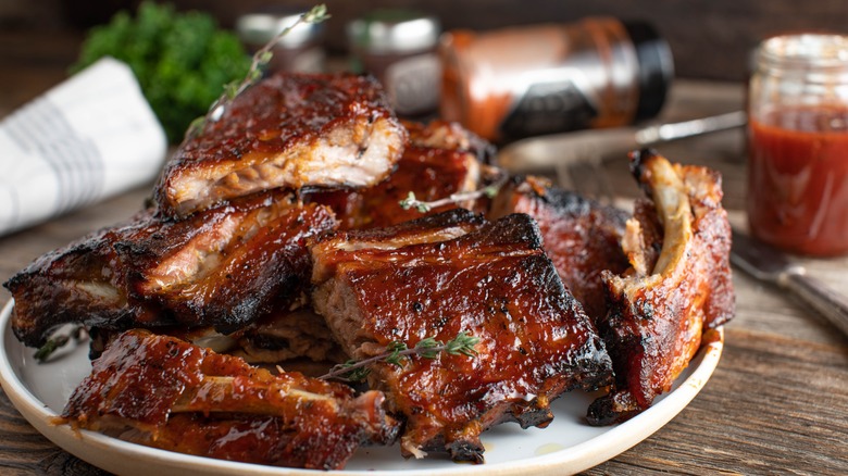 tender pork ribs on plate