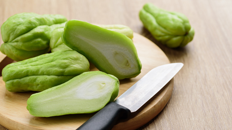 Chayotes on a cutting board