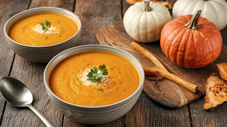 bowls of soup and pumpkins