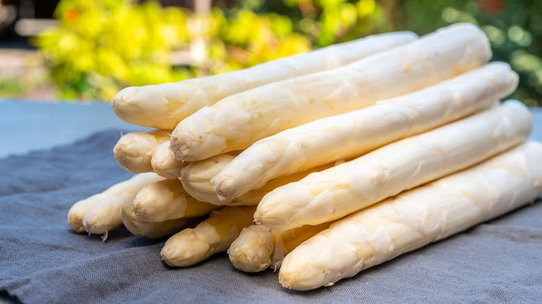 white asparagus stalks piled