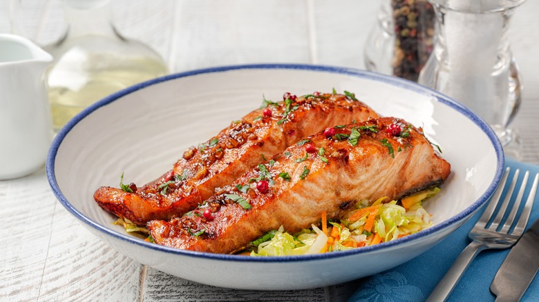 glazed salmon over salad