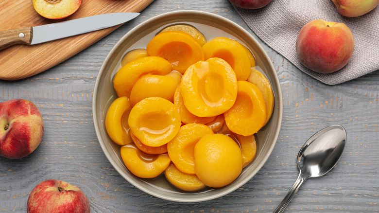 Peaches and peach syrup