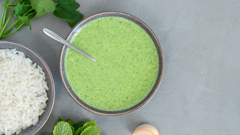 green chutney in a bowl