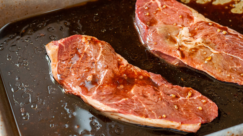 steak in marinade