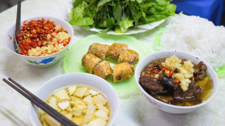 bun cha with assorted sides