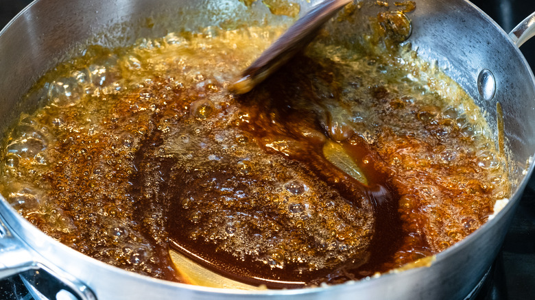 boiling sugar in a pot