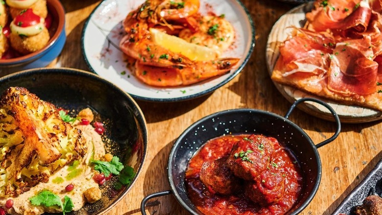 Spanish tapas dishes on table