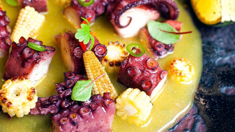 Octopus with yellow aji sauce