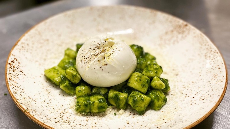 Wild garlic gnocchi with burrata