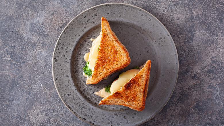 Grilled cheese on gray plate