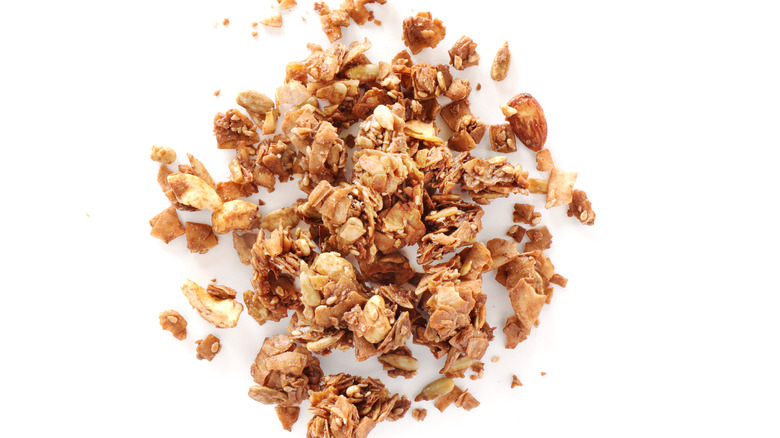 Chocolate granola on white background