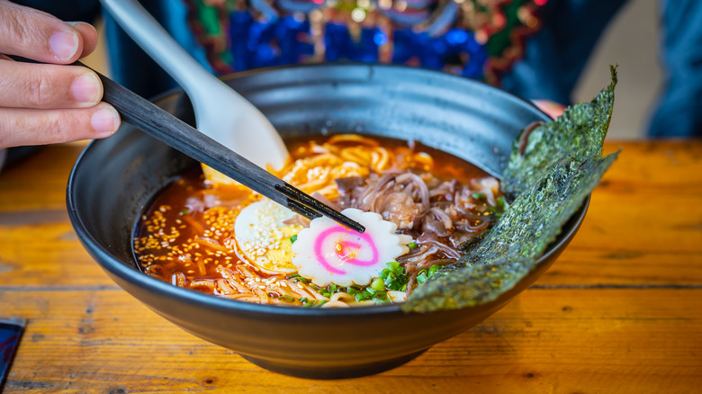 ramen with chicken, egg and cilantro