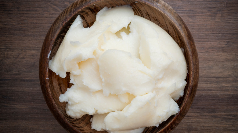 wooden bowl of white shortening