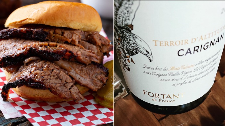 Brisket sandwich with carignan wine