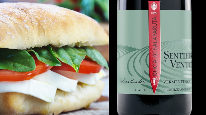 Caprese sandwich with vermentino wine