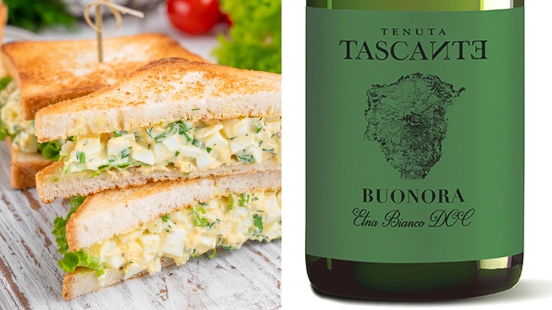 Egg salad sandwich with bottle