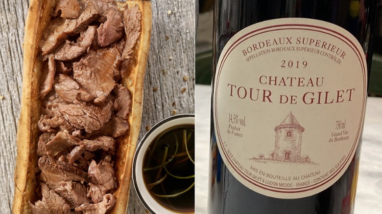 French dip with Bordeaux wine