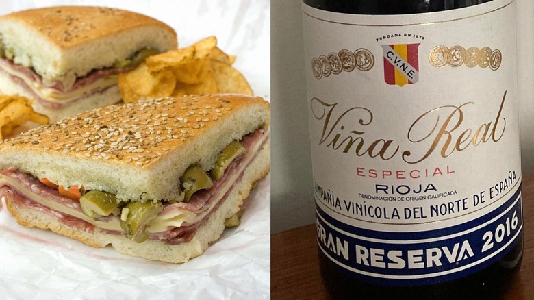 Muffaletta sandwich with Rioja