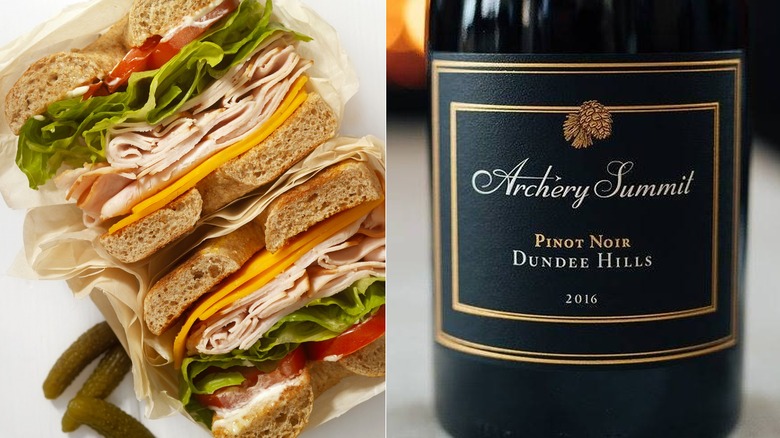 Turkey sandwich with pinot noir