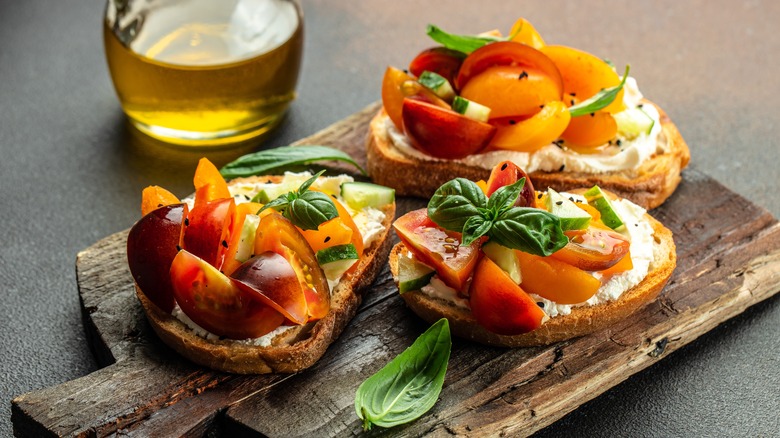 tomato and peach bruschetta