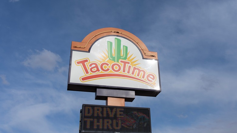 Taco Time outdoor sign, sky background