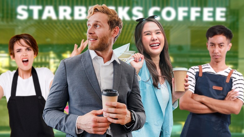 Starbucks customers with baristas