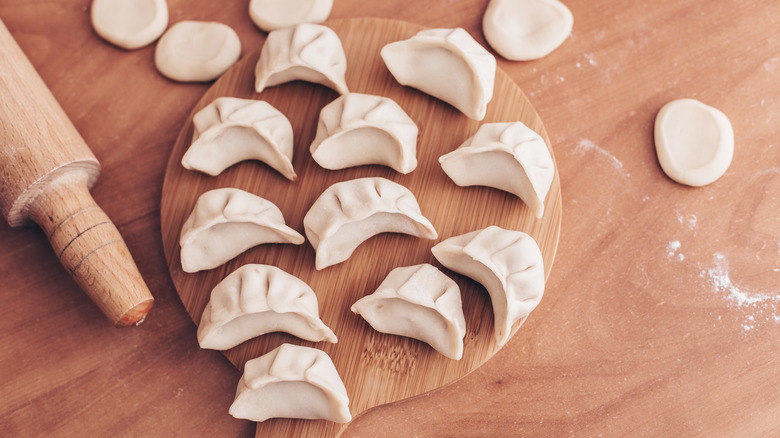 Dumplings on wooden board