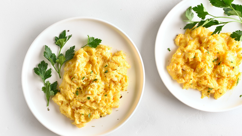 Scrambled eggs on plates