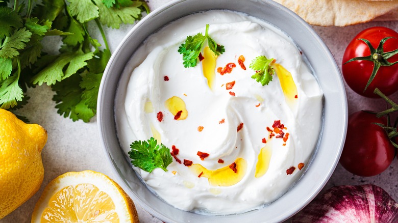 Whipped feta in a bowl