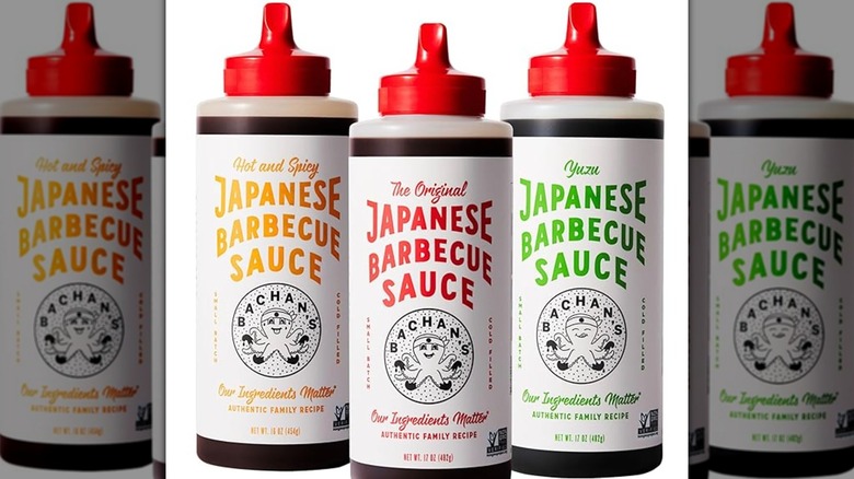 Three flavors of Bachan's Japanese barbecue sauce on white background