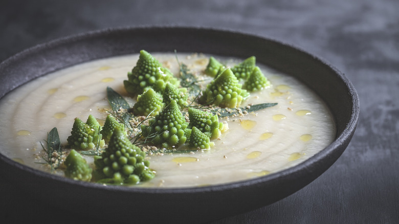 potato and cauliflower soup in bowl