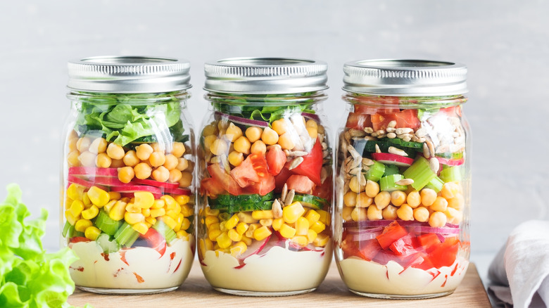 Three jars of layered salad