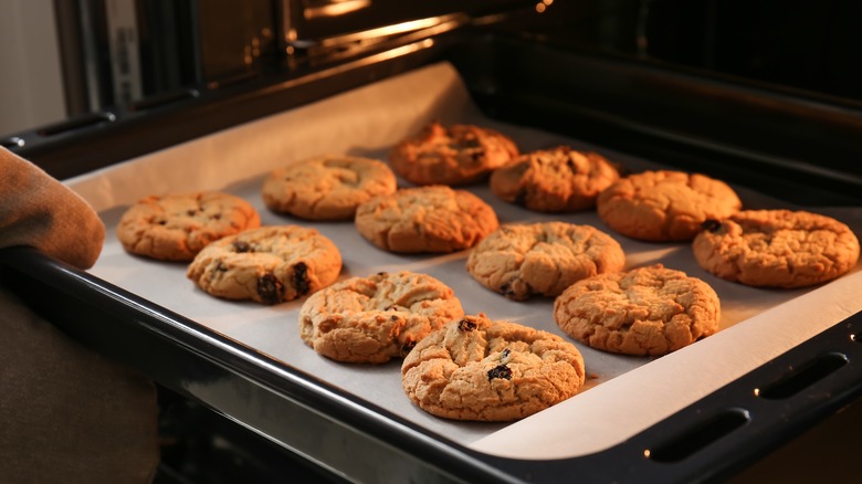 Cookies coming out of oven