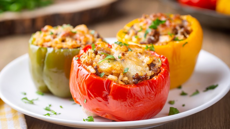 Stuffed peppers on plate