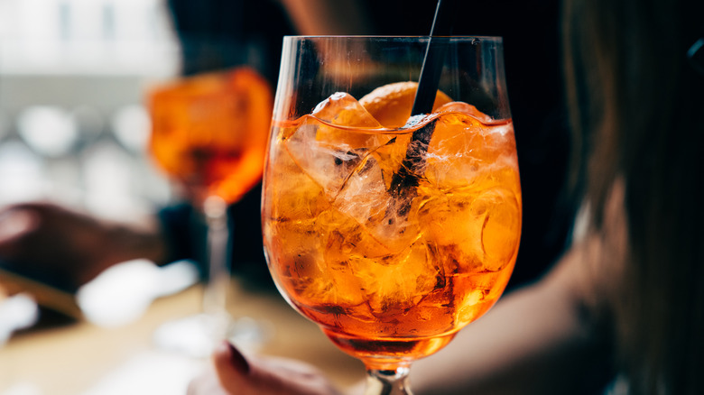 Glass of iced Aperol Spritz.