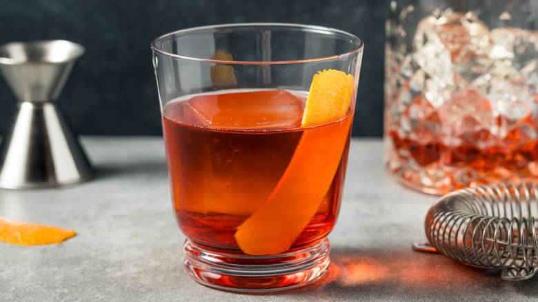 Boulevardier in a lowball glass